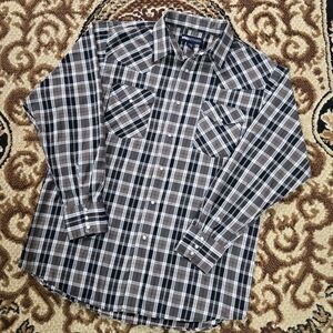 MWG Apparel Western Black Brown Plaid Snap Shirt Retro Rodeo Cowboy Y2K